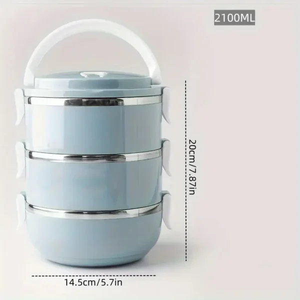 Stainless Steel Lunch Box Set 1400ml | 1-Tier Insulated Bento Box with Lid | Cylindrical Shape | Office, School, Camping, Picnic | Kitchen Storage Container | Hand Wash | Leak-Proof & Durable - Image 2