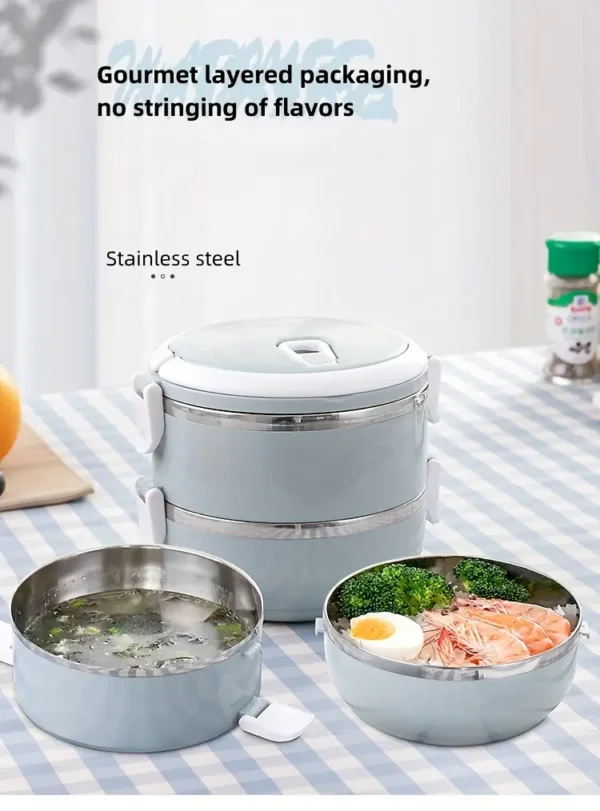 Stainless Steel Lunch Box Set 1400ml | 1-Tier Insulated Bento Box with Lid | Cylindrical Shape | Office, School, Camping, Picnic | Kitchen Storage Container | Hand Wash | Leak-Proof & Durable - Image 6