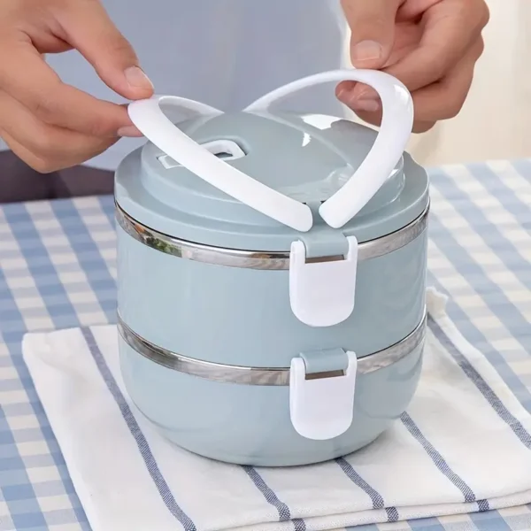 Stainless Steel Lunch Box Set 1400ml | 1-Tier Insulated Bento Box with Lid | Cylindrical Shape | Office, School, Camping, Picnic | Kitchen Storage Container | Hand Wash | Leak-Proof & Durable - Image 3