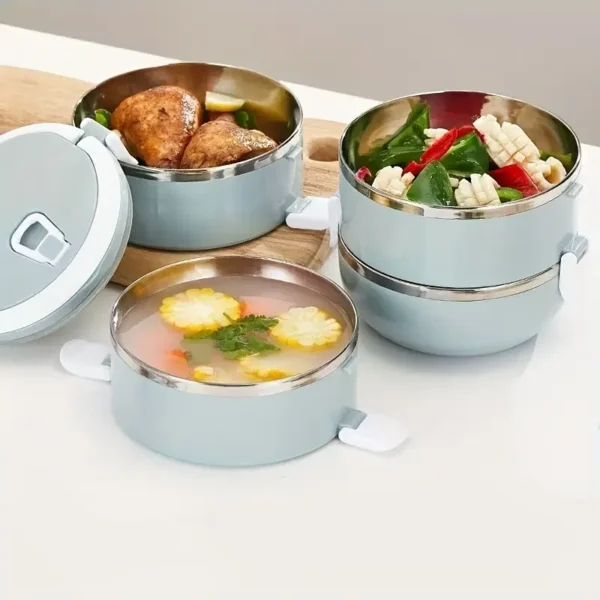 Stainless Steel Lunch Box Set 1400ml | 1-Tier Insulated Bento Box with Lid | Cylindrical Shape | Office, School, Camping, Picnic | Kitchen Storage Container | Hand Wash | Leak-Proof & Durable - Image 7