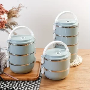 Stainless Steel Lunch Box Set 1400ml | 1-Tier Insulated Bento Box with Lid | Cylindrical Shape | Office, School, Camping, Picnic | Kitchen Storage Container | Hand Wash | Leak-Proof & Durable