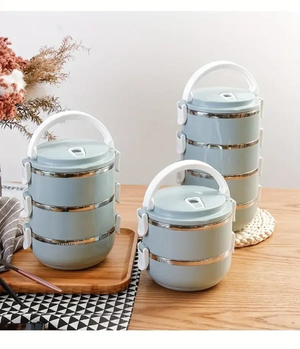 Stainless Steel Lunch Box Set 1400ml | 1-Tier Insulated Bento Box with Lid | Cylindrical Shape | Office, School, Camping, Picnic | Kitchen Storage Container | Hand Wash | Leak-Proof & Durable