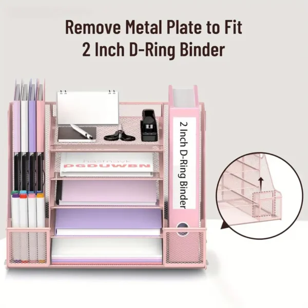 5-Tier Metal Mesh File Organizer with Side Magazine Holder – Desktop Document Tray Rack for Office, School & Home Storage - Image 5
