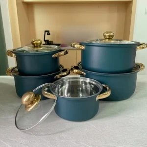 Non-Stick Aluminum Cookware Set – 10-Piece Kitchen Pots and Pans with Glass Lids, Dishwasher Safe, Induction Compatible