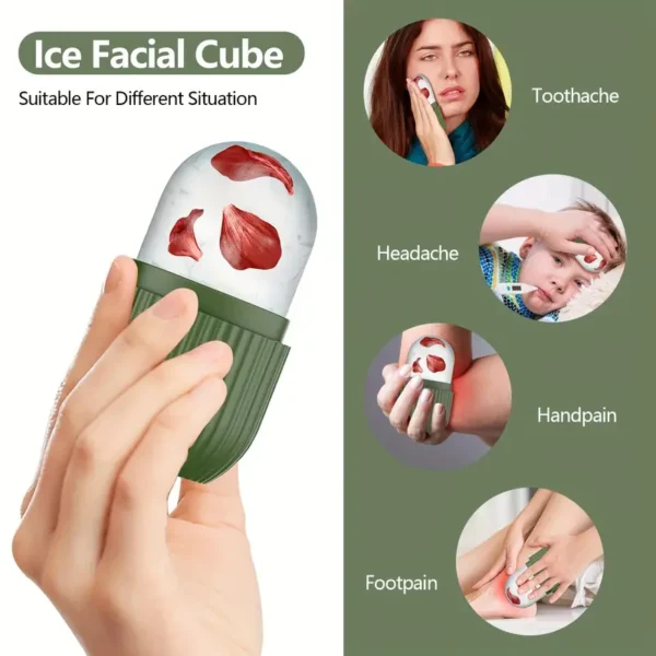 Green Striped Ice Facial Roller – Silicone, Non-Scented, Battery-Free | Soothes, Depuffs & Refreshes Skin - Image 2