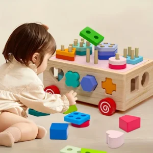 Early Education Toy Car – Multi-Functional Shape Sorting Vehicle with Geometric Building Blocks for Toddlers – Colorful Learning Toy for Boys & Girls – Enhances Cognitive & Motor Skills