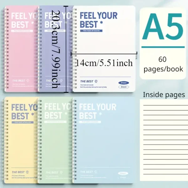 Spiral Notebook Set – 6 Pack A5 Ruled Notebooks, 200 Pages, Soft Cover, for School, Office, Journal, and Notes - Image 3